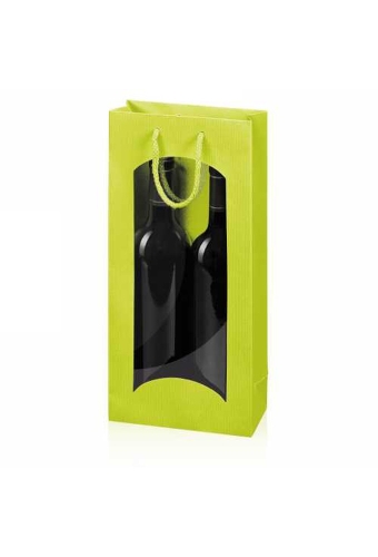 Wijntasje Venster Linnentextuur Lime Groen 2 fles 17x8.5x36cm.20stuks