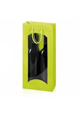 Wijntasje Venster Linnentextuur Lime Groen 2 fles 17x8.5x36cm.20stuks
