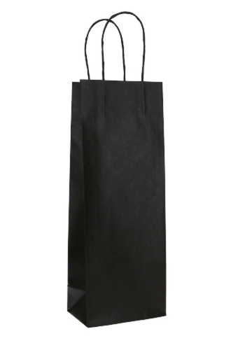 Wijntasjes 1 Fles Zwart Kassel Met Gedraaid Koord 14x9x38cm 50stuks