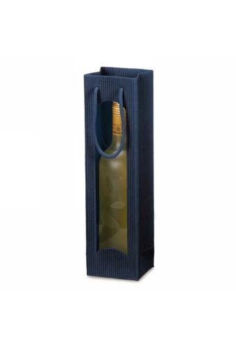 Wijntasjes Geribbeld Blauw 1 Fles 10x8.5x36cm 20stuks