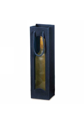 Wijntasjes Geribbeld Blauw 1 Fles 10x8.5x36cm 20stuks
