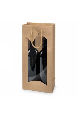 Wijntasjes Kraft & Venster 2 Fles 17x8.5x36cm 20stuks