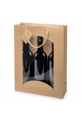 Wijntasjes Kraft & Venster 3 Fles 27x8.5x36cm 20stuks
