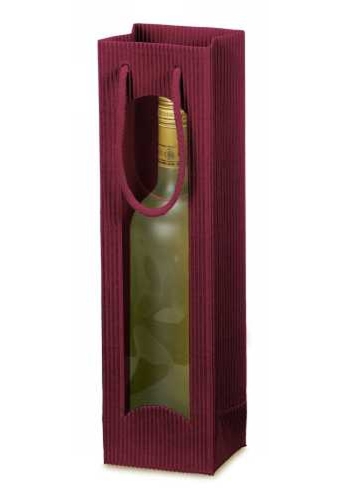 Wijntasjes Met Venster 1fl Geribbeld Bordeaux 10x8.5x36cm 20stuks