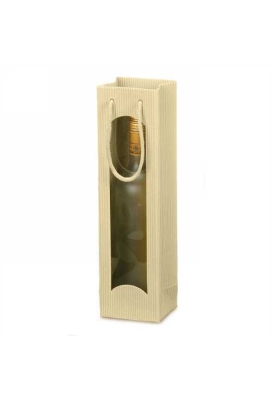 Wijntasjes Met Venster 1fles Geribbeld Creme 10x8.5x36cm 20stuks