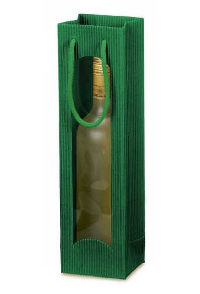 Wijntasjes Met Venster 1fles Geribbeld Groen 10x8.5x36cm 20stuks