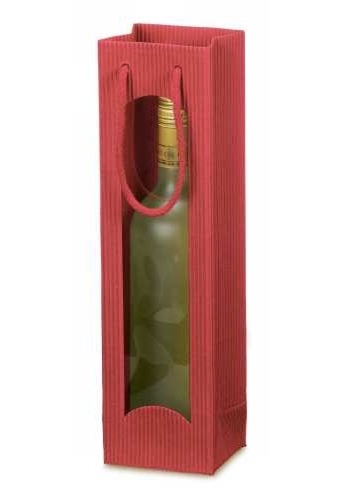 Wijntasjes Met Venster 1fles Geribbeld Rood 10x8.5x36cm 20stuks