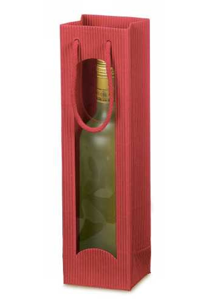 Wijntasjes Met Venster 1fles Geribbeld Rood 10x8.5x36cm 20stuks