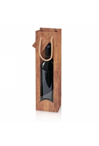 Wijntasjes Met Venster 1fles Timber 10x8.5x36cm.20stuks
