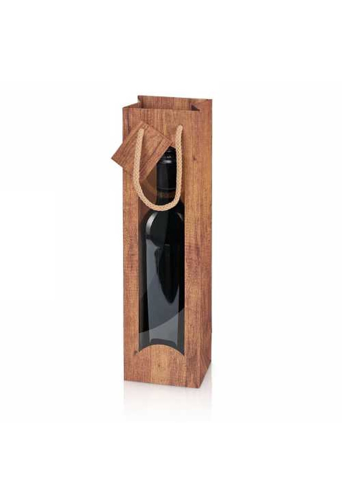 Wijntasjes Met Venster 1fles Timber 10x8.5x36cm.20stuks