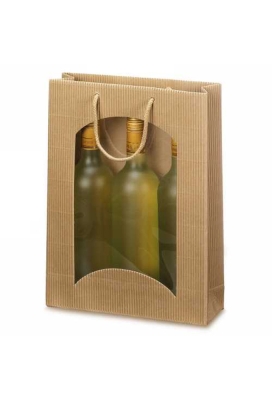 Wijntasjes Naturel & Venster 3 Fles Geribbeld 25x8.5x36cm 20stuks