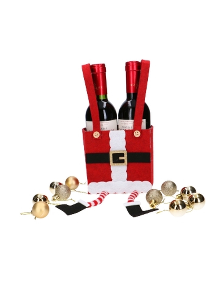 Wijnverpakking 2 Flesjes Piccolo Santa Met Voetjes 11x7.5x24cm 1stuks