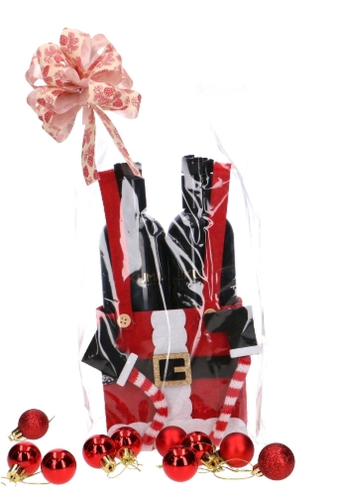 Wijnverpakking 2 Flesjes Piccolo Santa Met Voetjes 11x7.5x24cm 1stuks