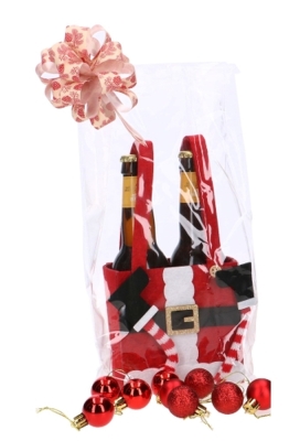 Wijnverpakking 2 Flesjes Piccolo Santa Met Voetjes 11x7.5x24cm 1stuks