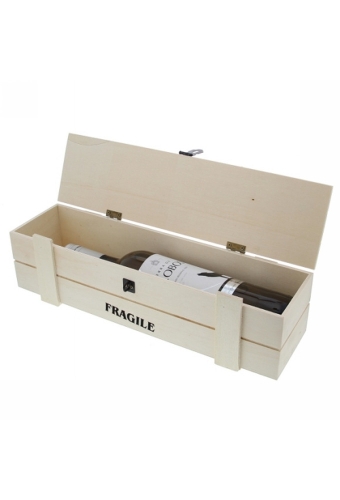 Wijnverpakking Fragile kist 1 fles naturel 37x11x10.5cm 8stuks
