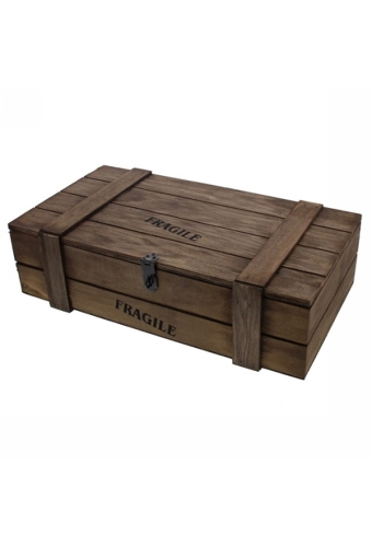 Wijnverpakking Fragile kist 2 flessen donkerbruin 37x21x10cm 8stuks