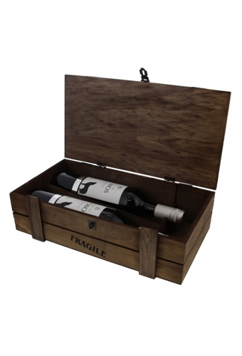 Wijnverpakking Fragile kist 2 flessen donkerbruin 37x21x10cm 8stuks