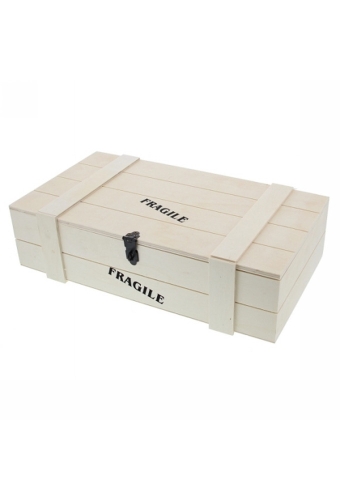Wijnverpakking Fragile kist 2 flessen naturel 37x12.5x10cm 8stuks