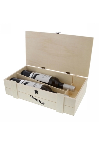 Wijnverpakking Fragile kist 2 flessen naturel 37x12.5x10cm 8stuks
