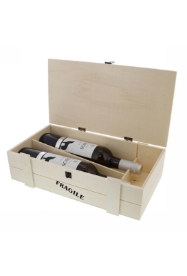 Wijnverpakking Fragile kist 2 flessen naturel 37x12.5x10cm 8stuks