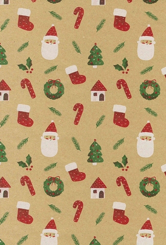 Kerst Kraftpapier Bruin recycled watercolor santa 50cm x 200meter