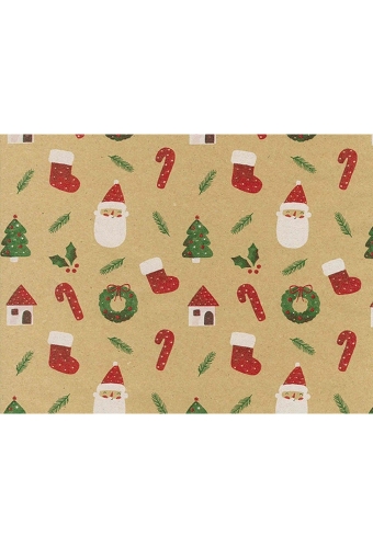 Kerst Kraftpapier Bruin recycled watercolor santa 50cm x 200meter