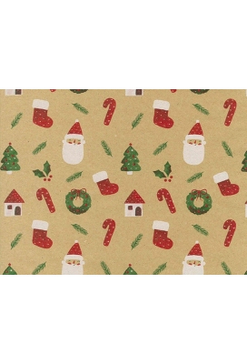 Kerst Kraftpapier Bruin recycled watercolor santa 50cm x 200meter