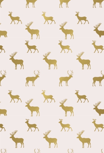 Kerstpapier Coated graceful deer creme & goud 70cm x 200meter