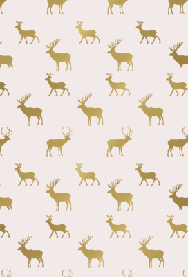 Kerstpapier Coated graceful deer creme & goud 70cm x 200meter