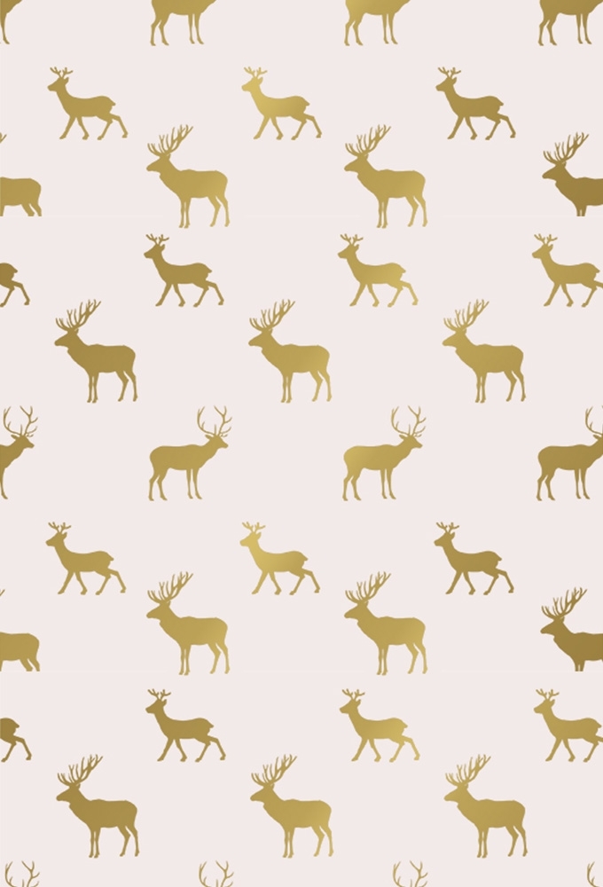 Kerstpapier Coated graceful deer creme & goud 70cm x 200meter