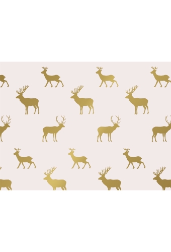Kerstpapier Coated graceful deer creme & goud 70cm x 200meter