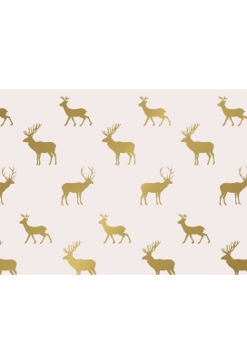 Kerstpapier Coated graceful deer creme & goud 70cm x 200meter