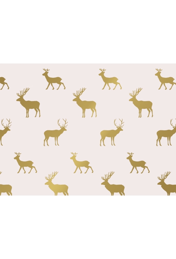 Kerstpapier Coated graceful deer creme & goud 70cm x 200meter