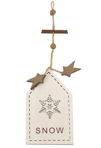 Decoratie Hanger Houten Snow & Koord 12 x 7.2cm 1stuks OP IS OP