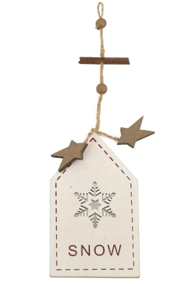 Decoratie Hanger Houten Snow & Koord 12 x 7.2cm 1stuks OP IS OP