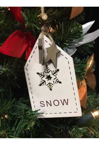 Decoratie Hanger Houten Snow & Koord 12 x 7.2cm 1stuks OP IS OP