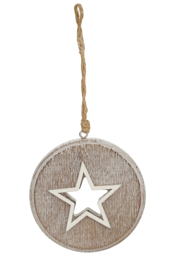 Decoratie Hanger Houten Ster & Koord 8cm 1stuks OP IS OP