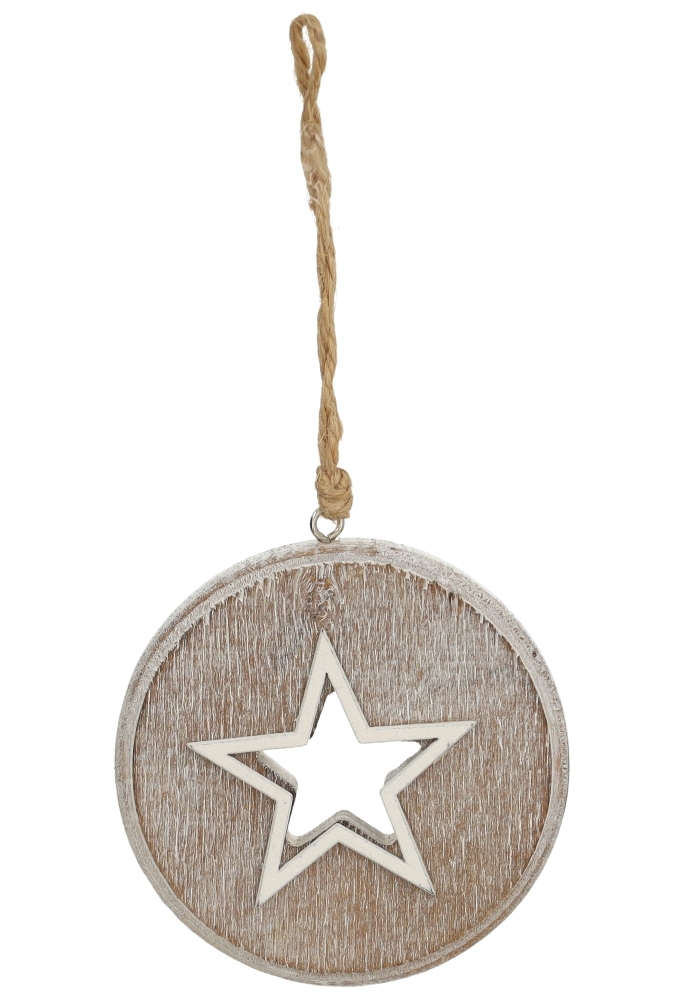 Decoratie Hanger Houten Ster & Koord 8cm 1stuks OP IS OP