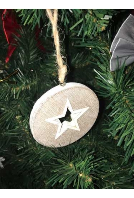 Decoratie Hanger Houten Ster & Koord 8cm 1stuks OP IS OP