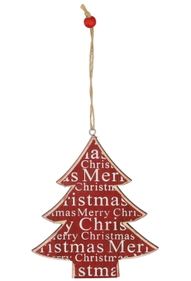Decoratie Hanger Houten Red Tree Christmas Koord 13.5cm 1st OP IS OP
