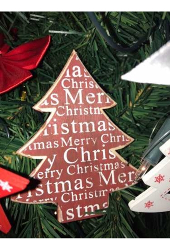 Decoratie Hanger Houten Red Tree Christmas Koord 13.5cm 1st OP IS OP