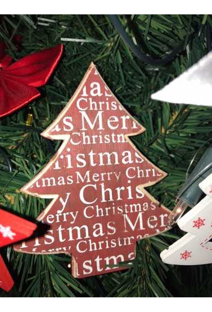 Decoratie Hanger Houten Red Tree Christmas Koord 13.5cm 1st OP IS OP