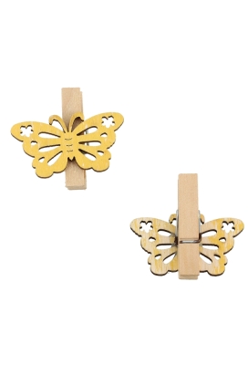 Houten Deco Knijper Vlinder Geel 4x2.2cm 36stuks