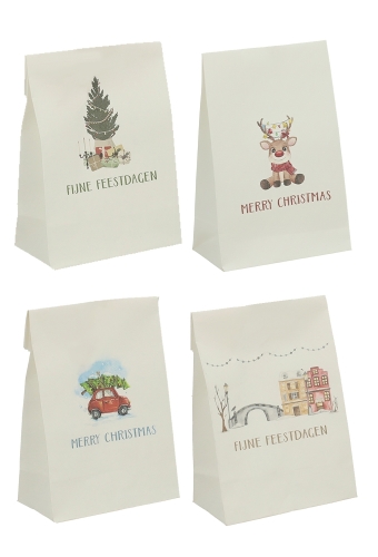 Kadozakjes Assorti Kraft Zupo Wit Kerstmis 14x7x19cm 24stuks