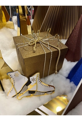 Decoratie Luxe Kerstdoos Glitter Goud 38x38x30cm 1 stuks