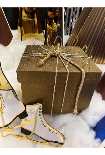Decoratie Luxe Kerstdoos Glitter Goud 38x38x30cm 1 stuks
