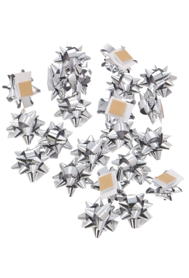 Mini Bows Strik Rond 25mm Zilver met Plakker 100stuks