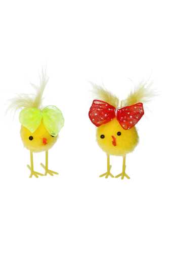 Chenille Tweety Kuikens Geel Met Een Dots Strikje 2.5cm 24stuks