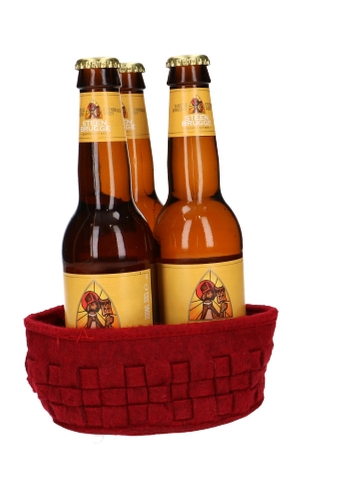 Bierverpakking Vilt Mandje 3 Flesjes Bier Bordeaux 14x6.5cm 1 stuks