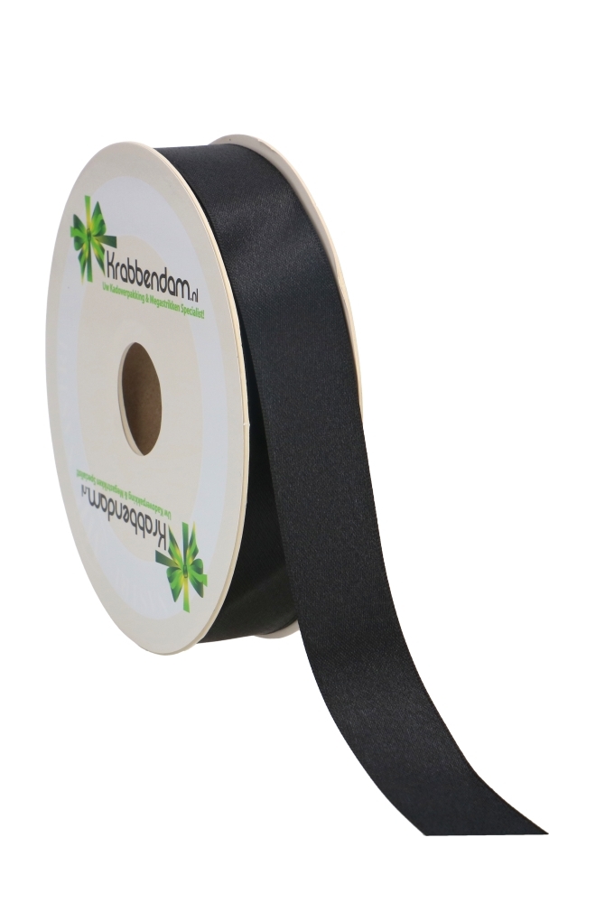 Satijn Dubbel Lint 25mm x 50 meter Zwart